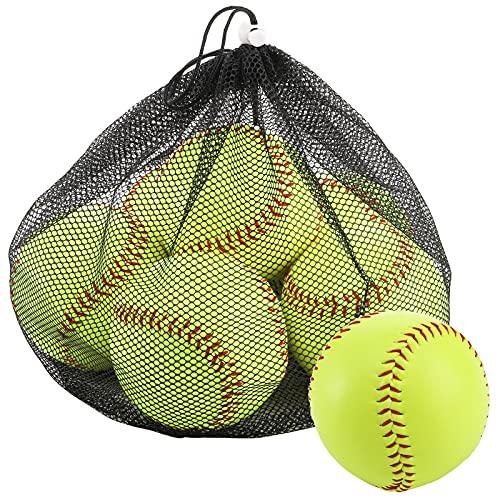 Tebery 6 Pack Yellow Sports Practice Softballs, 12-Inch Official Size and Weight Slowpitch Softball, Unmarked & Leather Covered Training Ball for Games, Practice and Training (Yellow)