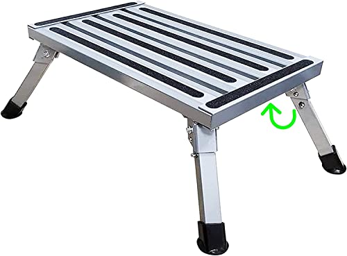 Jamgoer Aluminum Platform RV Folding Step Stool and Ladder Large Size Supports Up to 1,000 lb with Non-Slip Rubber Feet for Trailer Motorhome SUV