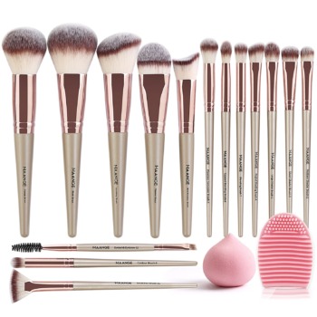 MAANGE Makeup Brushes 15 Pcs Professional Synthetic Makeup Brushes Set Foundation Contour Concealer Blush Powder Make Up Brushes With 1 Makeup Sponge & 1 Brush Cleaner (Champagne) | The Storepaperoomates Retail Market - Fast Affordable Shopping