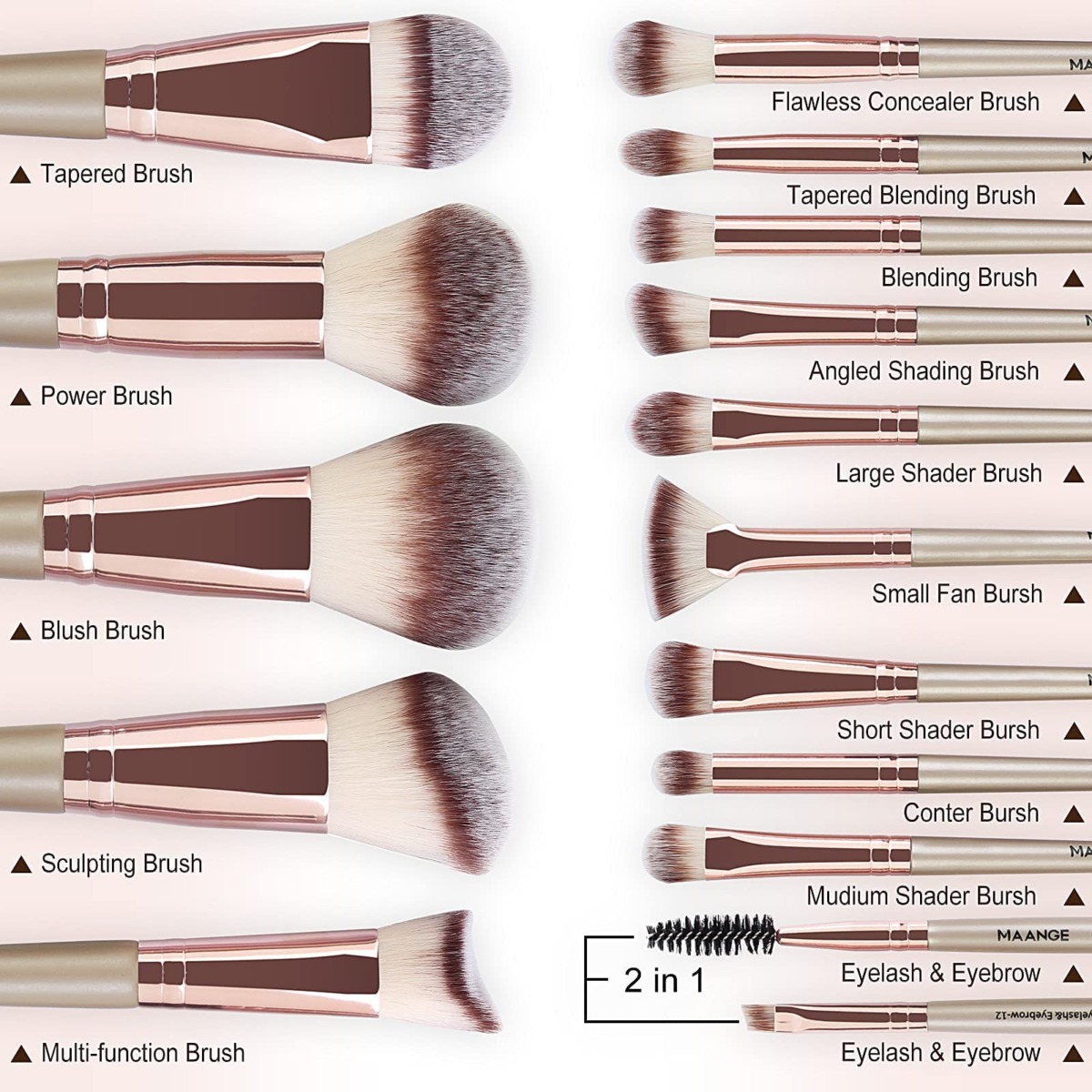 MAANGE Makeup Brushes 15 Pcs Professional Synthetic Makeup Brushes Set Foundation Contour Concealer Blush Powder Make Up Brushes With 1 Makeup Sponge & 1 Brush Cleaner (Champagne) | The Storepaperoomates Retail Market - Fast Affordable Shopping