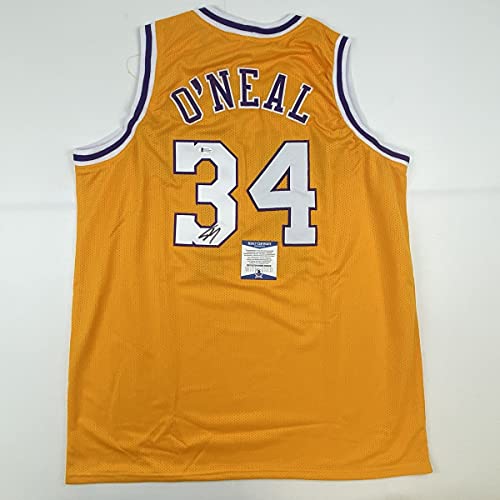 Autographed/Signed Shaquille Shaq O’Neal Los Angeles LA Yellow Basketball Jersey Beckett BAS COA