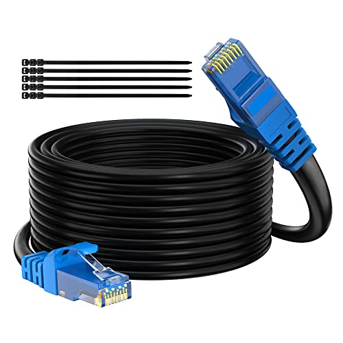 Cat 6 Outdoor Ethernet Cable 100 ft, Adoreen Gbps Heavy Duty Internet Cable (from 25-300 feet) Support POE Cat6 Cat 5e Cat 5 Network Cable RJ45 Patch Cord, UV Waterproof Direct Burial & Indoor+15 Ties