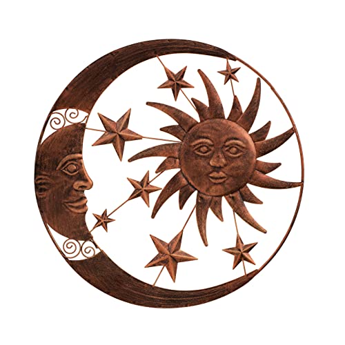 CLUNG Metal Sun Face Wall Decor – Hanging for Living Room Farmhouse Bedroom Home Decorations Indoor or Outdoor Gift for Family Bronze 18.5 Inch