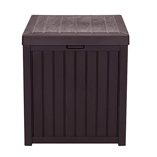 WESTHL Resin Deck Box,51gal 195L Outdoor Garden Plastic Storage Deck Box Chest Tools Cushions Toys Lockable Seat Waterproof (Brown)