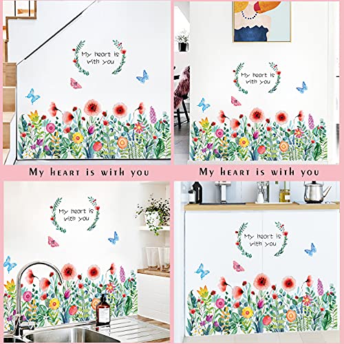 Colorful Flowers Plant Wall Stickers Spring Garden Floral Wall Decals Grass Butterfly Wreath Wisteria Flower Morning Glory Wall Sticker for Girls Bedroom Living Room Corners Skirting Lines Waist Lines | The Storepaperoomates Retail Market - Fast Affordable Shopping