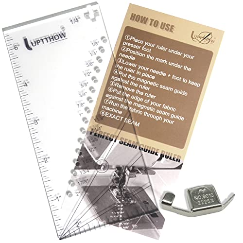 UPTTHOW Seam Allowance Ruler for Sewing Machine Trim Straight Line Hems 1/8″ to 2″, Perforated Seam Gauge with 15,30,45 Degree Line Indicators for Handmade Measuring Guide(1PC)