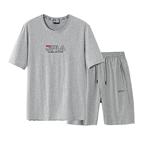 November’s Chopin Men’s Summer Casual 2Pcs Tracksuit Outfits Running Jogging Athletic Short Sleeve T-Shirt and Shorts Set Grey XL