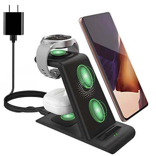 3 in 1 Wireless Charging Station for Samsung Wireless Charger Stand Magnet Galaxy Watch 4/3 Active 2/1 Galaxy S23/S22 S21/S20/S10/S10e/Note 20/10/9/8/Z Flip/3 Fold 3 Galaxy Buds 2/Live Multiple Device