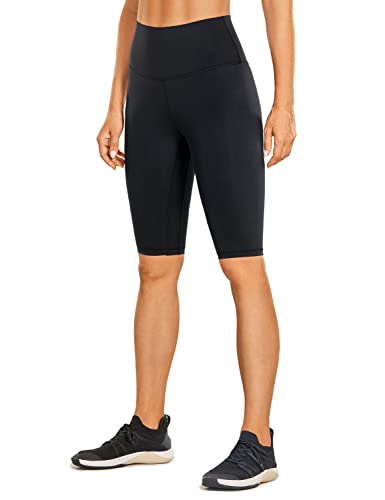 CRZ YOGA Naked Feeling Long Biker Shorts for Women High Waist – 10” Yoga Gym Running Workout Spandex Shorts Black Small