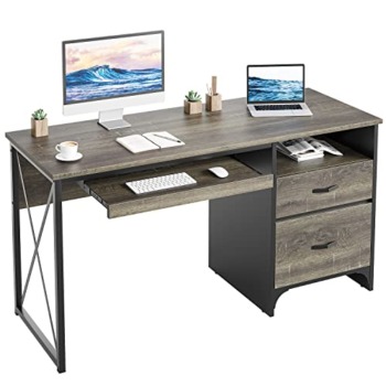 Bestier Industrial Desk with Storage Drawers 55 inch Writing Study Computer Table Workstation with Keyboard Tray for Home Office, Dark Gray Oak | The Storepaperoomates Retail Market - Fast Affordable Shopping