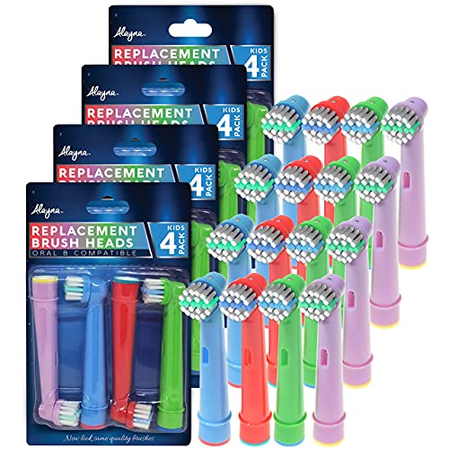 Replacement Toothbrush Heads for Oral B Braun Electric Base- 16 Pk of Kids Colorful Brush Heads Compatible With Oralb- Soft Bristles, Small Heads, Fits Pro 1000, Triumph, Clean, Action, X Cross + More