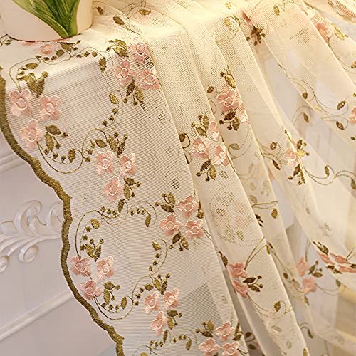 KMSG Garden Botanical Embroidery Floral Sheer Curtain Drapes 84 Inches Length for Living Room Rod Pocket Top Tulle Curtains for Bedroom Villa Privacy Volie Curtains 1 Panel W52 x L84 inch