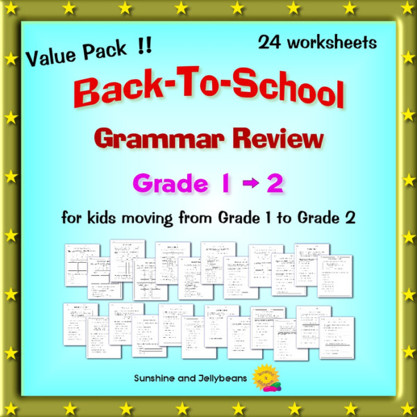 Back-to-School Grammar Review – 24 Practice Worksheets – for Students Moving from Grade 1 to Grade 2