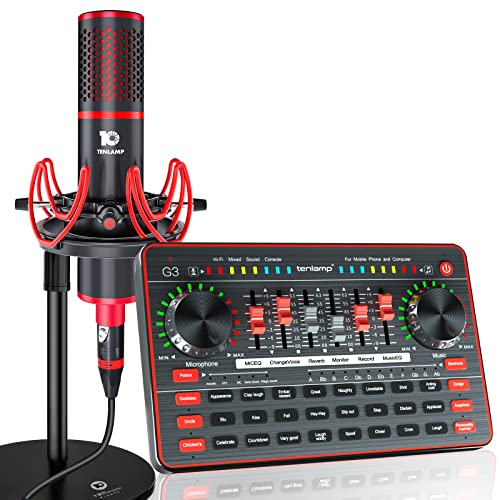 tenlamp Studio equipment with Professional Podcast Microphone and G3 Live Sound Card, Audio Interface with DJ Mixer and Voice Changer for Live Streaming,Singing,Recording on Phone or Computer
