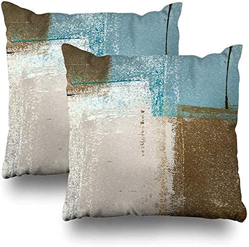 Pakaku Set of 2 Decorative Pillow Case Throw Pillows Covers Couch Indoor Bed 20 x 20 Inch, Blue Brown Abstract Art Painting Home Sofa Cushion Cover Pillowcase Gift Bed Car Living Home, 20×20 set of 2
