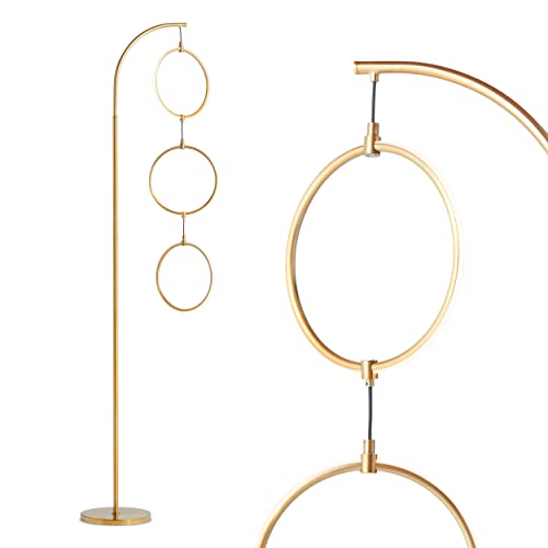 Brightech Nova Modern Floor Lamp – Contemporary Arc Tall Lamp with 3-Circle Ring-Style Pendant – Over The Couch Standing Lamp on Arching Pole – Eclectic Tall Lamp Matches Living Room Décor – Gold