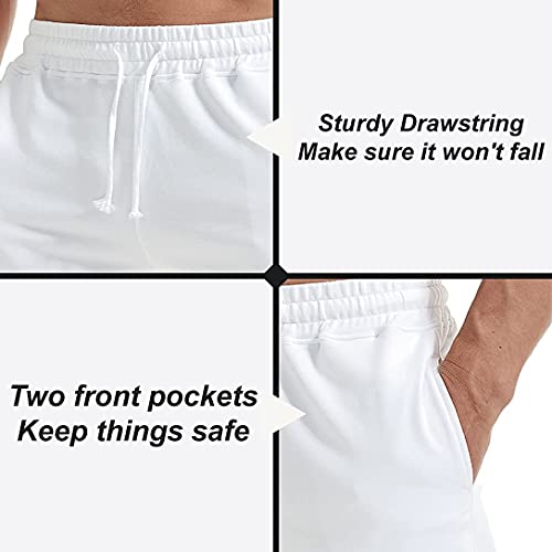 AIMPACT Mens Short Athletic Running Sweat Shorts 5 Inch Inseam Cotton Soft Lounge Jogging Workout Gym Casual Shorts with Pockets (White S) | The Storepaperoomates Retail Market - Fast Affordable Shopping