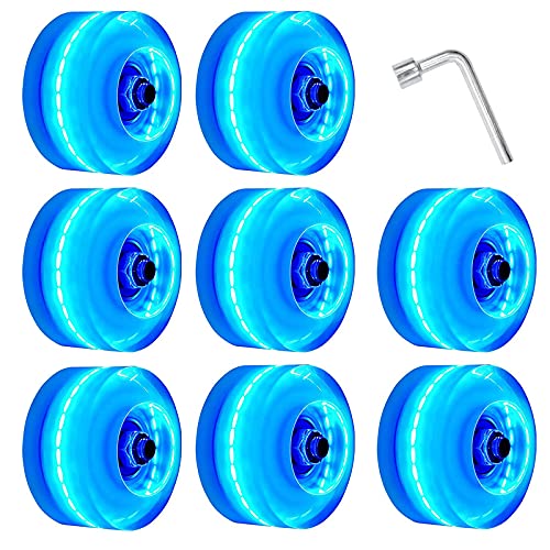 Magicorange 8 Pack Roller Skate Wheels with Bearings Installed Light Up Luminous Quad Wheels for Indoor or Outdoor Double Row Skating and Skateboard 32mm x 58mm 78A (Blue)