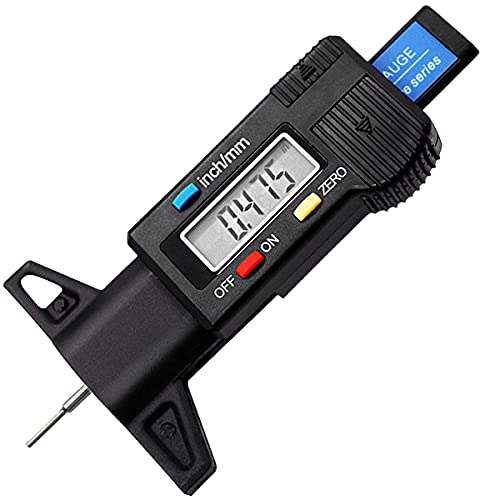 Tire Tread Depth Gauge, Digital Tire Tread Depth Gauge LCD with Inch and MM Conversion of 0-0.98 Inches, Tread Checker Tire Tester for Cars Motorcycle Trucks Vans SUV, Black