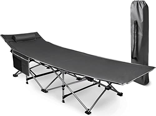 VaygWay Outdoor Folding Camping Travel Cot – Grey Lightweight Comfortable Portable Heavy Duty Foldable Cot – Sleeping Travel Bed w/Pocket – Adults and Kids Travel Cot –Outdoor Hiking, (Grey 1 Pack)
