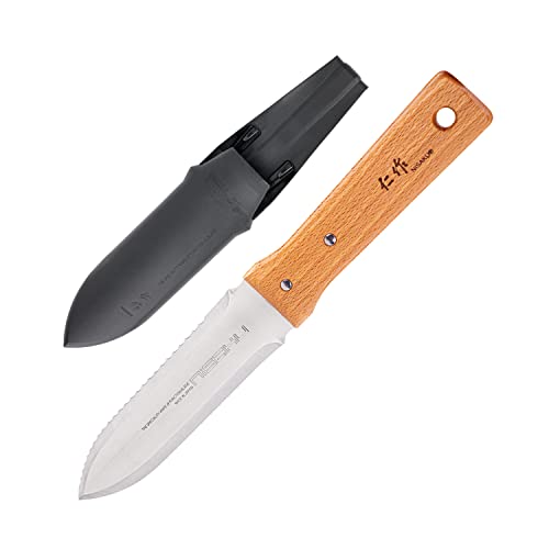 Nisaku NJP6510 Namibagata Hori Weeding & Digging Knife Japanese 7.25 Blade, 6-Inch, Includes Weather Resistant Hard Plastic Sheath, Stainless Steel/Wood Handle