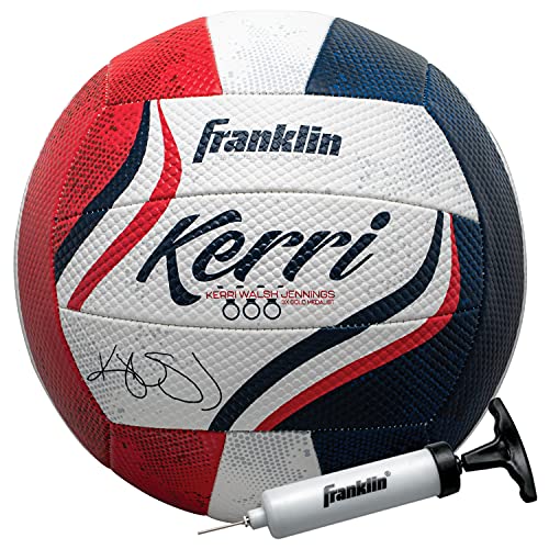 Franklin Sports Kerri Walsh USA Beach Volleyball – Soft Cover Official Size Beach + Outdoor Volleyball – Red, White + Blue Volleyball – Pump + Needle