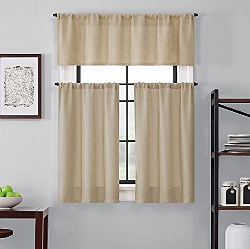 Saville 24-Inch Kitchen Window Curtain Tier Pair and Valance in Linen
