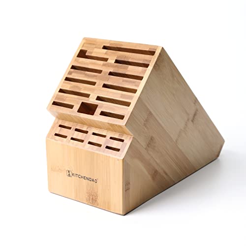 KITCHENDAO Deluxe 20 Slot Bamboo Knife Block Holder without Knives, Countertop Butcher Block Kitchen Knife Stand, Hold Multiple Large Blade Knives, Wider Slots for Easier Storage