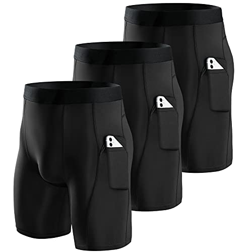 Niksa Compression Shorts Men 3 Pack,Compression Underwear for Men Athletic Shorts with Pockets,Running Workout Fitness Shorts