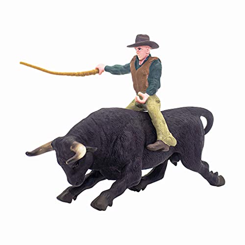 Cowboy with Black Bull Figurine Bull Rider Mini Set Texas Longhorn Cow Model Farm Animal Cattle Decoration Bullfighter Collectible