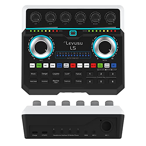 USB Digital Audio Interface with DJ Mixer and Live Sound Card, Karaoke, Auto Tune, XLR, Phantom Power, Protable Podcast Studio Equipment for Guitar, Live Streaming, PC, Recording and Gaming (L5)