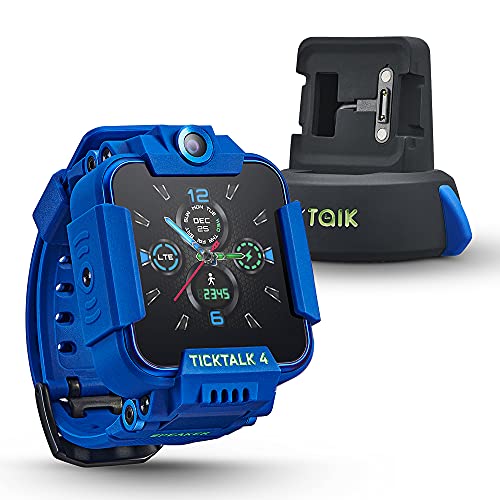 TickTalk 4 Kids Smartwatch with Power Base Bundle (Blue Watch with Red Pocket SIM On T-Mobile’s Network)