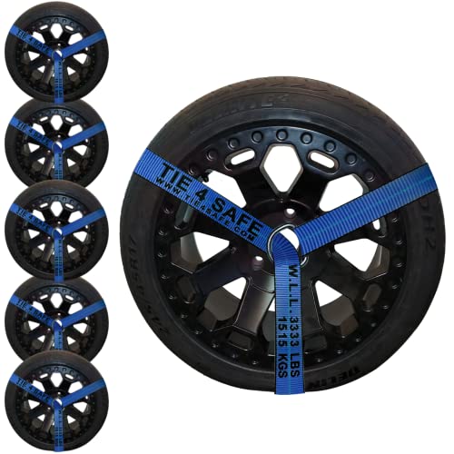 Mega Cargo Control 2” x 10’ D-Ring Lasso Strap & Recovery Auto Tie Down for Wheel Lifts, Trailer, Tow Truck (Blue, 6 – Pack) – USA