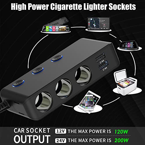 [Upgraded Version] Quick Charge 3.0 and PD20W USB-C Cigarette Lighter Splitter, Qidoe 200W 12V/24V Car Power DC Outlet Splitter with 3 Deepened Socket 4 USB Charging Ports & LED Voltmeter Power Switch | The Storepaperoomates Retail Market - Fast Affordable Shopping