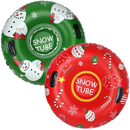 SANKUU Snow Tubes for Kids,36 Inches Inflatable Snow Sleds for Kids, Heavy Duty Inflatable Snow Tube 0.6mm Thick Wear-Resistant Sledding Tubes for Winter Outdoor Sports (‎2 Pack Christmas)