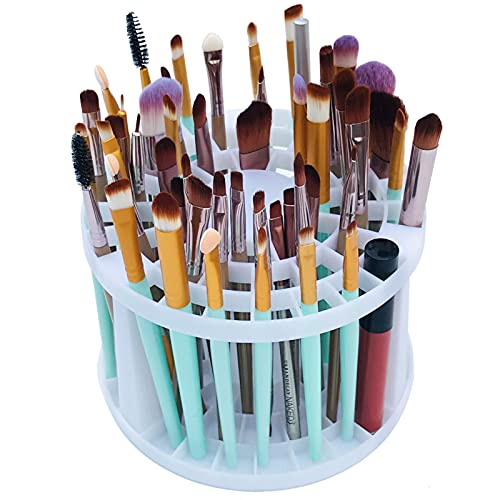 KaiLife Makeup & Artist Paint Brush Holder 49 Hole Plastic Desk Stand Holding Rack for Pens, Pencils, Eyeliner, Cosmetic Brushes Crate Storage Organizer White