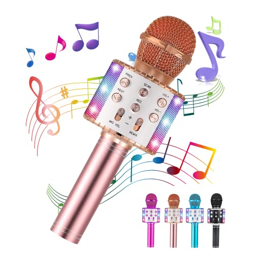 Wireless Bluetooth Karaoke Microphone for Kids, Portable Handheld 5 in 1 Karaoke Mic Speaker Machine Birthday Home Party Gift for Kid Adults