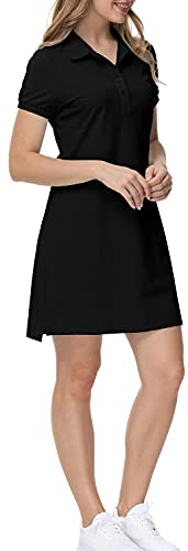 MoFiz Golf Dress for Women Lightweight Slim Fit Sporty Dress for Tennis Wear Black L