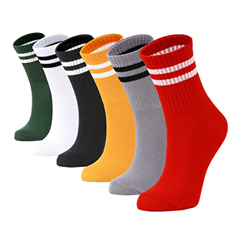 GASEQUO Socks for Men & Women ,Colorful Cool Novelty Cute Dress Socks ,6 Pairs Mixed Unisex Color Striped College Tennis Socks