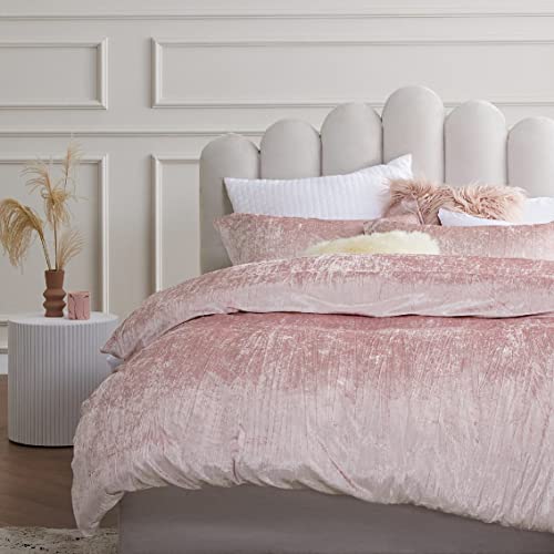 Bedsure Velvet Duvet Cover Queen – Luxurious, Boho, Glossy Queen Duvet Cover Set, Pink Duvet Cover Queen with 2 Pillow Shams (Petal Pink, Queen, 90 × 90 inches)