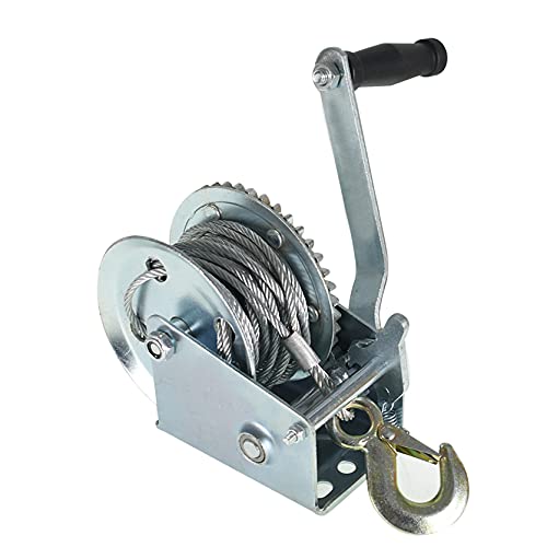 TINVHY 1600 lbs Hand Crank Winch with Brake Come-Along Heavy Duty Steel Cable for Boat, Trailer, ATV or Deer Feeder