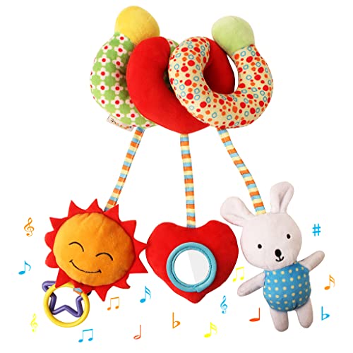 AIPINQI Infant Stroller Toy, Baby Car Seat Toys for Infant Baby Bed Stroller Toy Suitable Pram Crib Plush Toy for Boys Girls Spiral Activity Toy with Rattles and BB Squeaker,Rabbit
