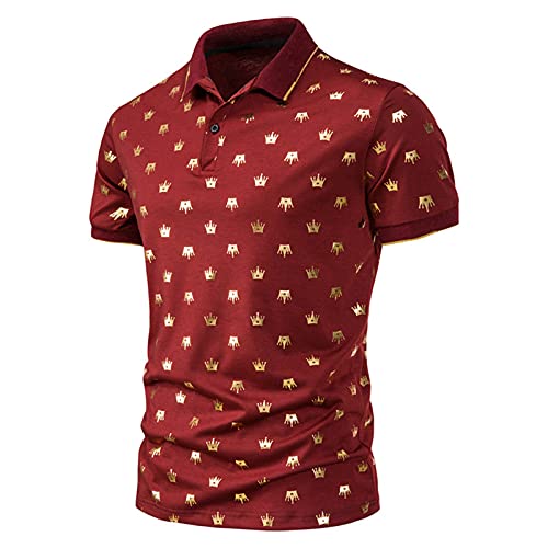 GDJGTA Mens Slim Fit Short Sleeve Lapel Golf Polo Shirts Summer Tee Casual Athletic Collared T Shirt Tops Blouse G Wine Medium