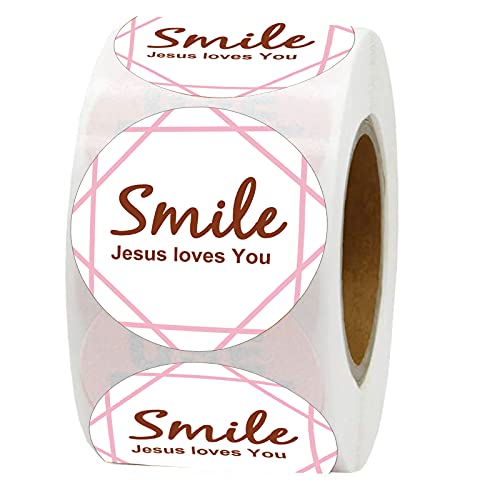YOUOK Smile Jesus Love You Stickers Labels,1.5 INCH Mail Envelope Seals Stickers for Items Gift,Greeting Cards,Small Business,Handmade Craft Packaging.(500PCSROLL) (YOUOK0225988202147)