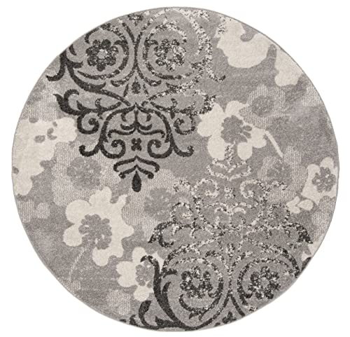 SAFAVIEH Adirondack Collection 5′ Round Silver/Ivory ADR114B Floral Glam Damask Distressed Non-Shedding Living Room Dining Bedroom Foyer Area Rug | The Storepaperoomates Retail Market - Fast Affordable Shopping