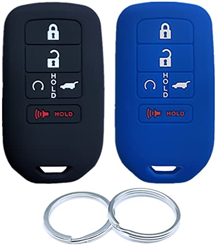 RUNZUIE 2Pcs Silicone Smart Remote Key Fob Cover Shell Compatible with 2021 2020 2019 2018 2017 2016 2015 Honda Accord CR-V Civic CRV Pilot EX EX-L Touring Premium Insight Passport Black Blue