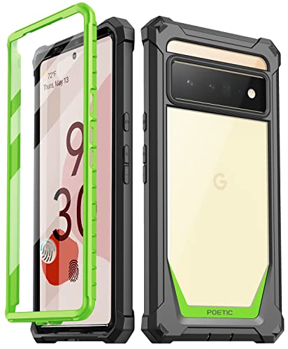 Poetic Guardian Case Designed for Google Pixel 6 Pro 5G, Built-in Screen Protector Work with Fingerprint ID, Full Body Hybrid Shockproof Bumper Cover Case, Green/Clear