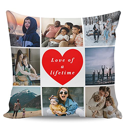 Roses Garden Custom Throw Pillow Cover with Photos Collage, Customized Pillowcase with Pictures and Text Personalized Gift for Baby Kids Family Friends, 26×26 Inch, 8 Photos with Text