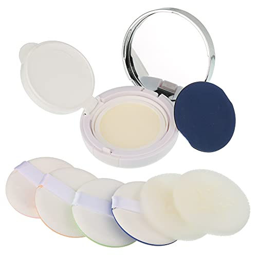 15ml 0.5oz White Empty Luxurious Air Cushion Puff Box with Sponge Puff and Mirror, Portable Make-up Powder Container Case with Extra 2 Sponges and 4 Puffs, Refillable Foundation BB Cream Box (Silver)