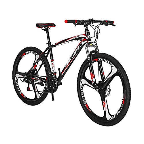 EUROBIKE SD X1 Adult Mountain Bike 18 Inches Steel Frame 27.5 Inch Double Alloy Wheel with Disc Brake 21S Gears System MTB Bicycle (3-Spoke BlackRed)